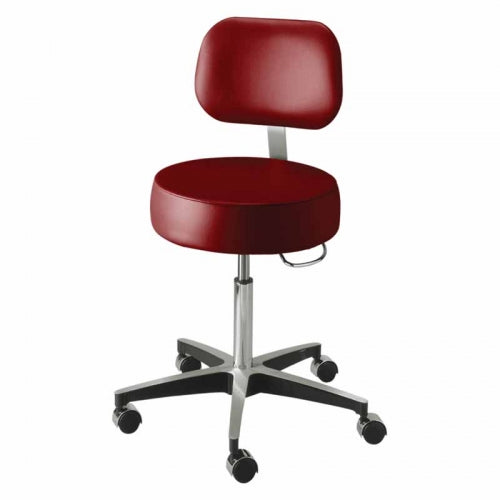 Pneumatic Aluminum Exam Stool - 16" Seat - 23" Base - Backrest - Round Foot Ring