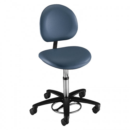 Pneumatic Surgeon Hands-Free Stool - 16" Seat - Backrest - Foot-Operated Adjustment - Seamless Upholstery