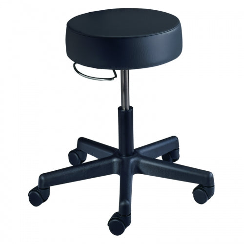 Spin Lift Exam Stool, 15" Seat, 21" Base, Backrest, Seamless Upholstery