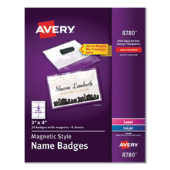 Magnetic Style Name Badge Kit, Horizontal, 4 x 3, White, 24/Pack