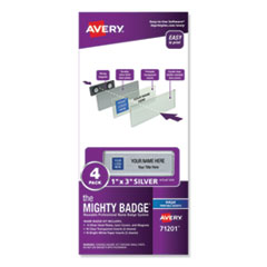 The Mighty Badge Name Badge Holder Kit, Horizontal, 3 x 1, Inkjet, Silver, 4 Holders/32 Inserts