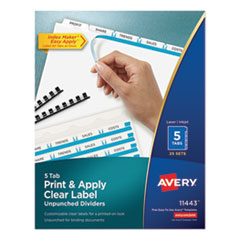 Print and Apply Index Maker Clear Label Unpunched Dividers, 5-Tab, 11 x 8.5, White, 25 Sets