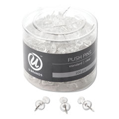 Standard Push Pins, Plastic, Clear, 0.44", 200/Pack