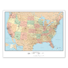 Laminated Wall Maps, U.S., Dry Erase, 50 x 32