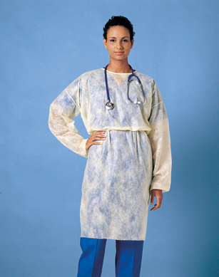 Spunbonded Polypropylene, Poly-Coated, Fluid Repellent Gowns, Full Back with Knit Cuffs- Poly-Coated Gown with Knit Cuffs - Yellow