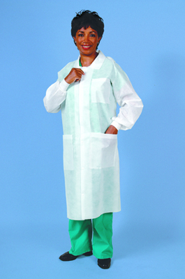 Lab Coat - SMS Tri-Layered, with Pockets, Knitted Collar and Cuffs - White - Large/X-Large