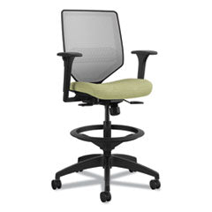 Solve Series Mesh Back Task Stool, Supports Up to 300 lb, 23" to 33" Seat Height, Meadow Seat, Fog Back, Black Base