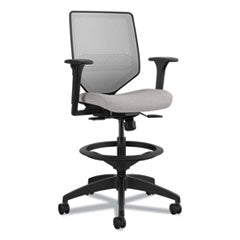 Solve Series Mesh Back Task Stool, Supports Up to 300 lb, 23" to 33" Seat Height, Sterling Seat, Fog Back, Black Base