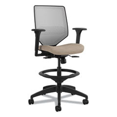 Solve Series Mesh Back Task Stool, Supports Up to 300 lb, 23" to 33" Seat Height, Putty Seat, Fog Back, Black Base