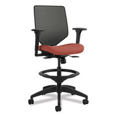 Solve Series Mesh Back Task Stool, Supports Up to 300 lb, 23" to 33" Seat Height, Bittersweet Seat, Charcoal Back, Black Base