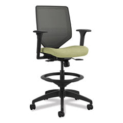 Solve Series Mesh Back Task Stool, Supports Up to 300 lb, 23" to 33" Seat Height, Meadow Seat, Charcoal Back, Black Base