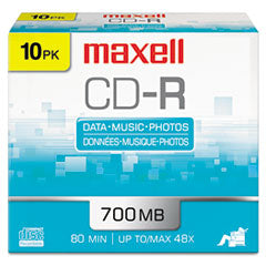 CD-R Recordable Disc, 700 MB/80 min, 48x, Slim Jewel Case, Silver, 10/Pack