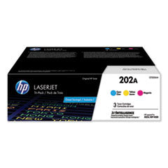 HP 202A, (CF500A-M) 3-Pack Cyan/Magenta/Yellow Original LaserJet Toner Cartridges