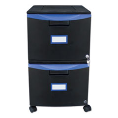 Two-Drawer Mobile Filing Cabinet, 2 Legal/Letter-Size File Drawers, Black/Blue, 14.75" x 18.25" x 26"