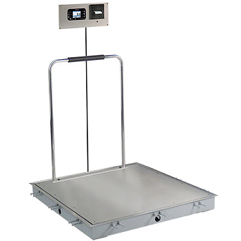 In-Floor Dialysis Scale, 36"X36" Stainless Steel Deck, Hand Rail, 855 Recessed Wall-Mount Indicator with Printer