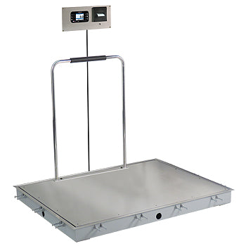 In-Floor Dialysis Scale, 48"X36" Stainless Steel Deck, Hand Rail, 855 Recessed Wall-Mount Indicator with Printer