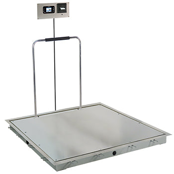 In-Floor Dialysis Scale, 48"X48" Stainless Steel Deck, Hand Rail, 855 Recessed Wall-Mount Indicator with Printer