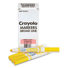 Broad Line Washable Markers, Broad Bullet Tip, Yellow, 12/Box