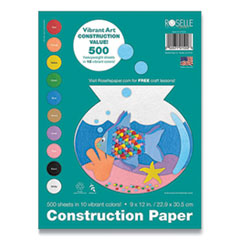 Vibrant Art Heavyweight Construction Paper, 76 lb Text Weight, 9 x 12, Assorted Colors, 500/Pack