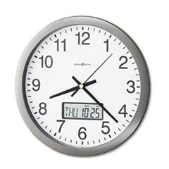 Chronicle Wall Clock with LCD Inset, 14" Overall Diameter, Gray Case, 2 AA (sold separately)