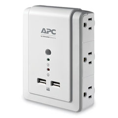 SurgeArrest Wall-Mount Surge Protector, 6 AC Outlets/2 USB Ports, 1,020 J, White