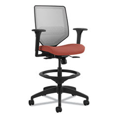 Solve Series Mesh Back Task Stool, Supports Up to 300 lb, 23" to 33" Seat Height, Bittersweet Seat, Fog Back, Black Base