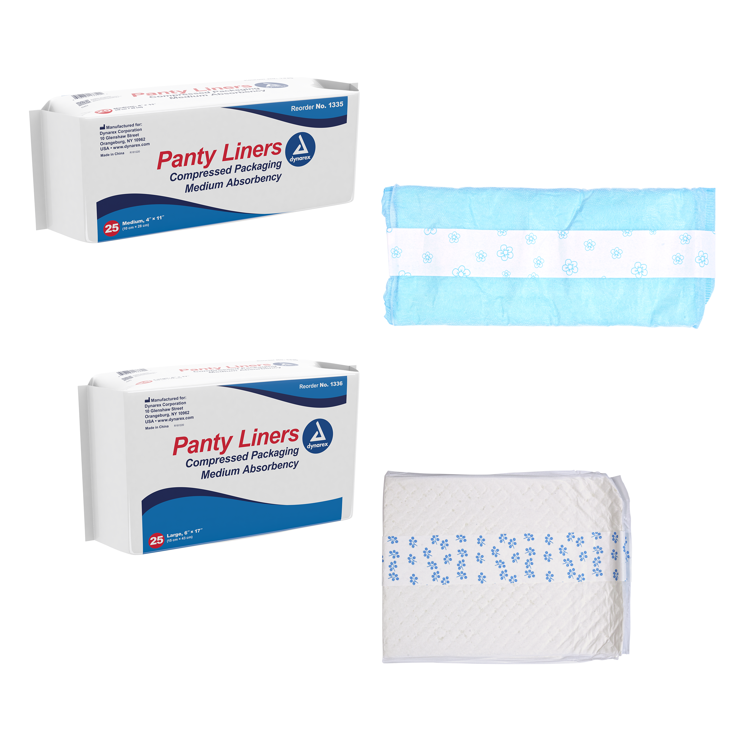 Panty Liners - Sq End with Adhesive Tab - 4" x 11" (21 g) - 10/25/cs