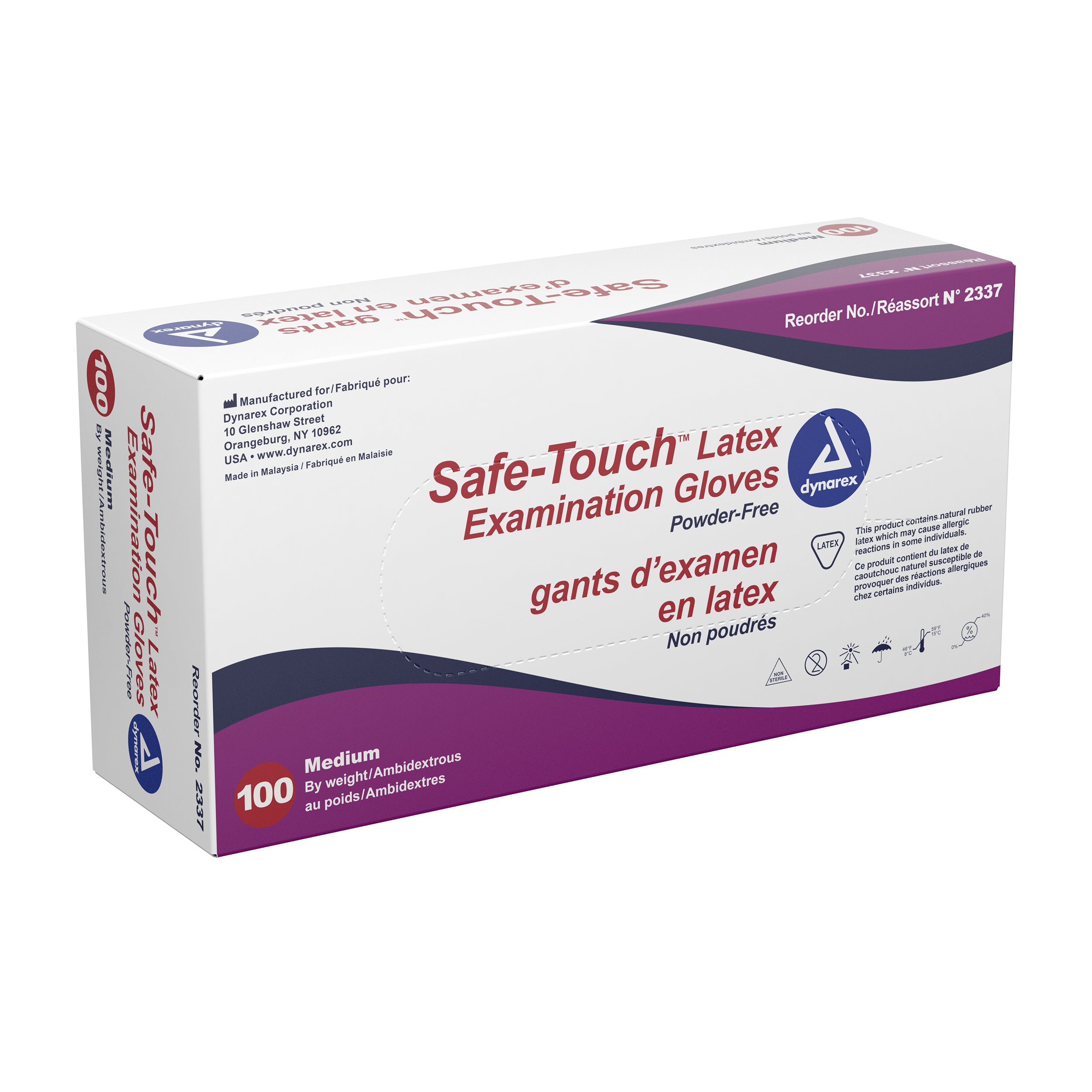 Safe-Touch Latex Exam Gloves Powder Free - Medium - 10/100/cs