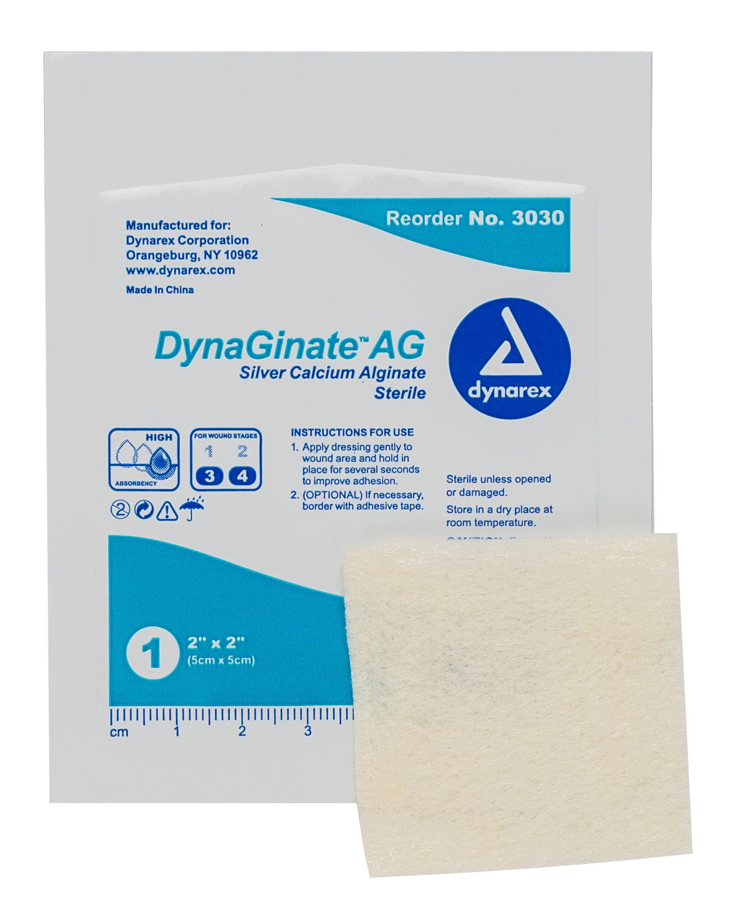 DynaGinate AG - Silver Calcium Alginate - 2" x 2" - 10/10/cs