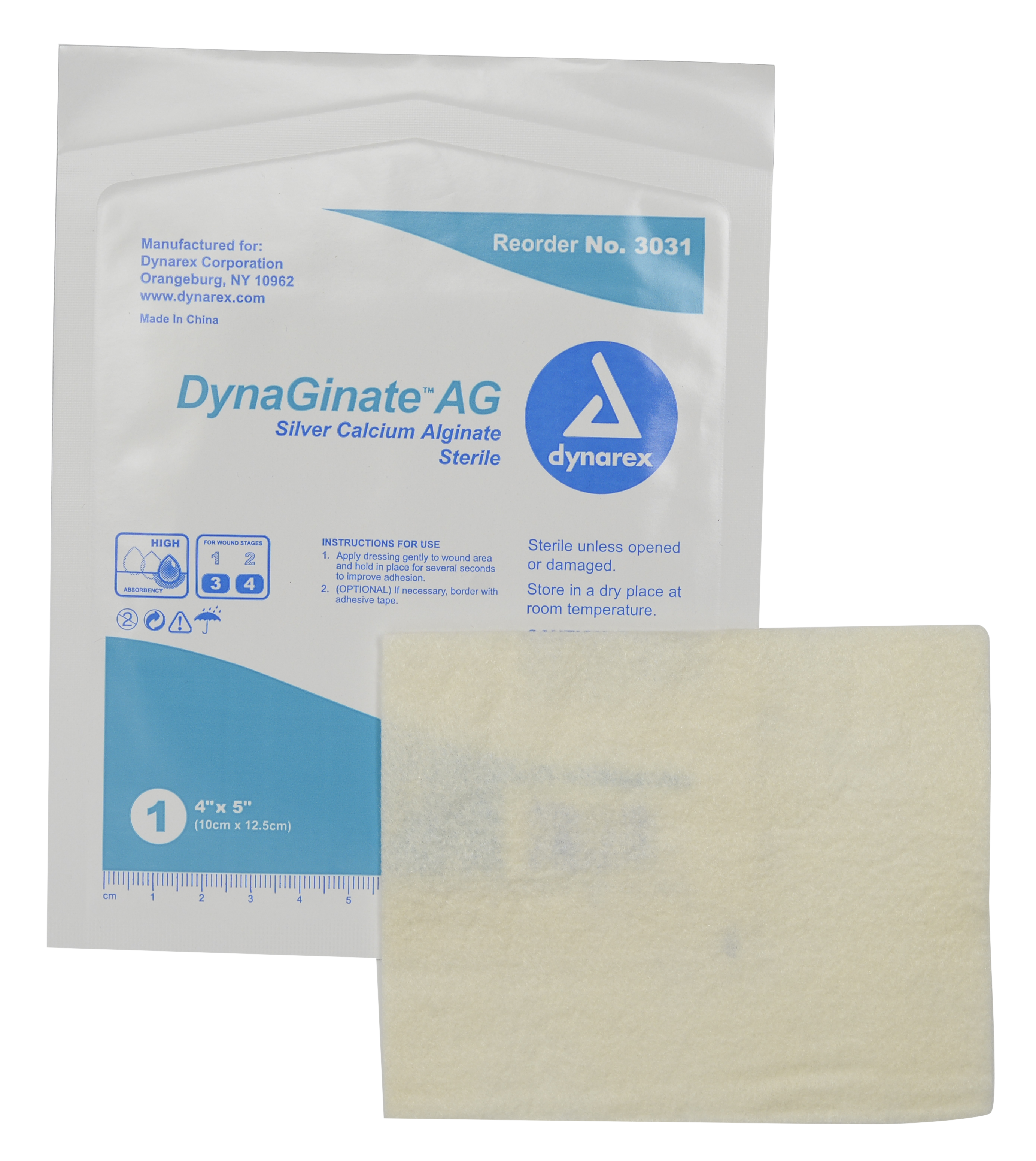 DynaGinate AG - Silver Calcium Alginate - 4" x 5" - 10/10/cs