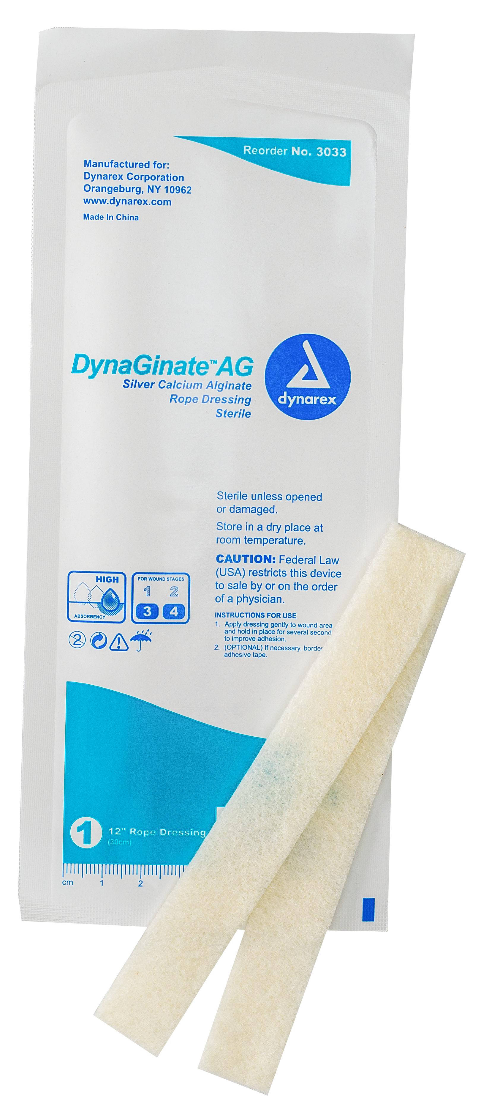 DynaGinate AG - Silver Cal. Alginate Rope Dressing - 3/4"x12" - 10/5/cs