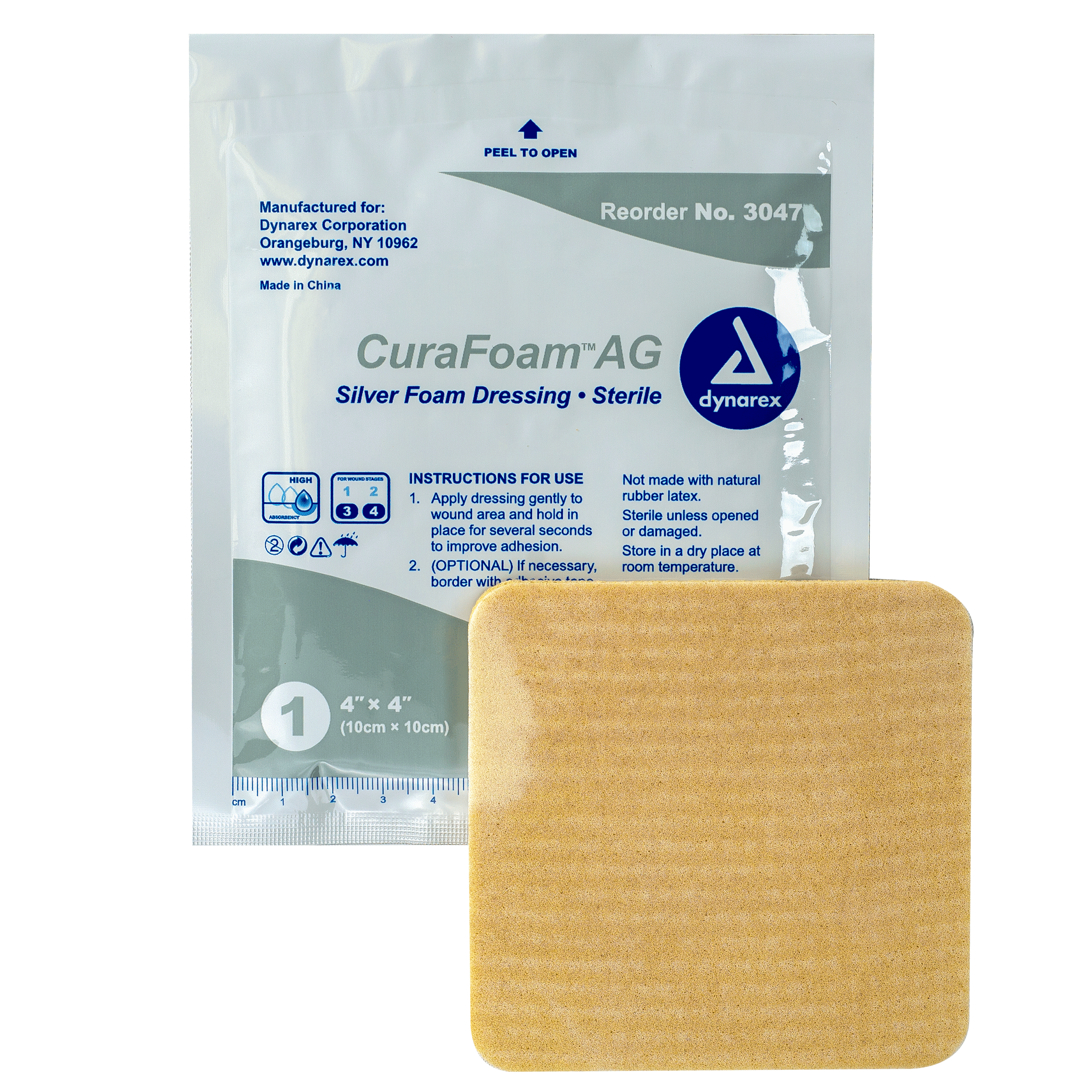 CuraFoam AG - Silver Foam Dressing - 4" x 4" - 10/10/cs