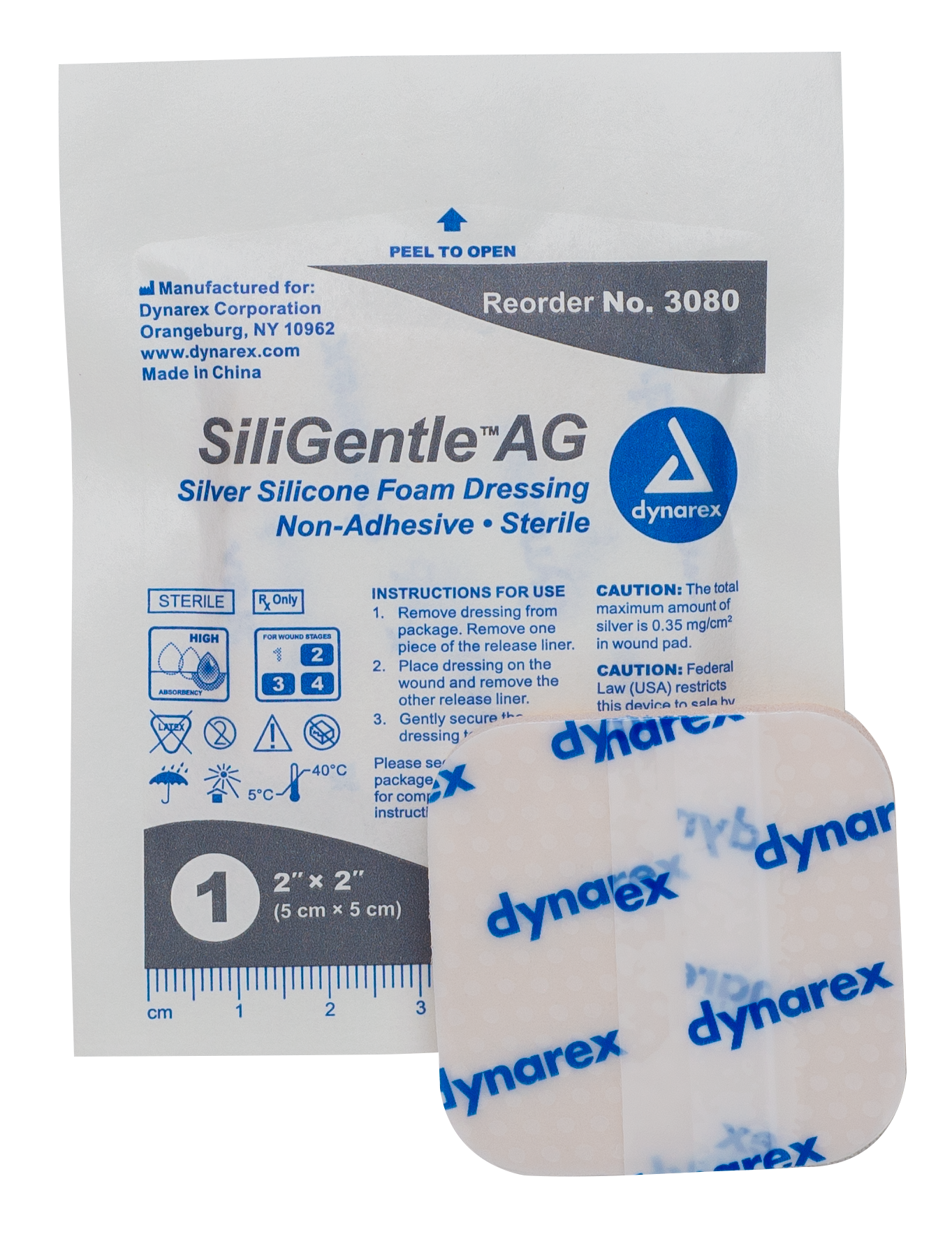 SiliGentle AG - Silver Silicone Foam Dressing - 2" x 2" - 5/10/cs