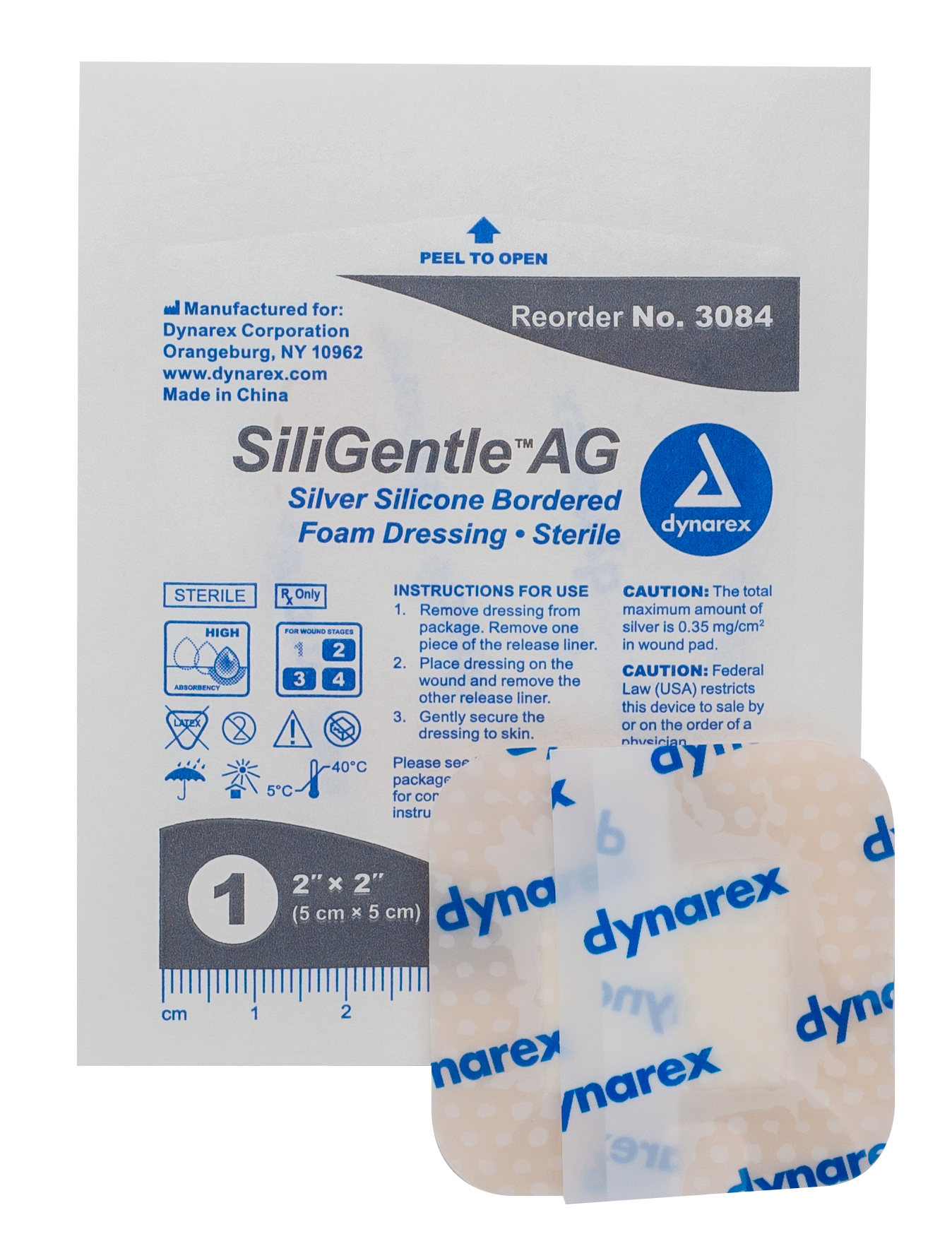 SiliGentleAG - Silver Sil. BordeRed Foam Dressing - 2" x 2" - 5/10/cs