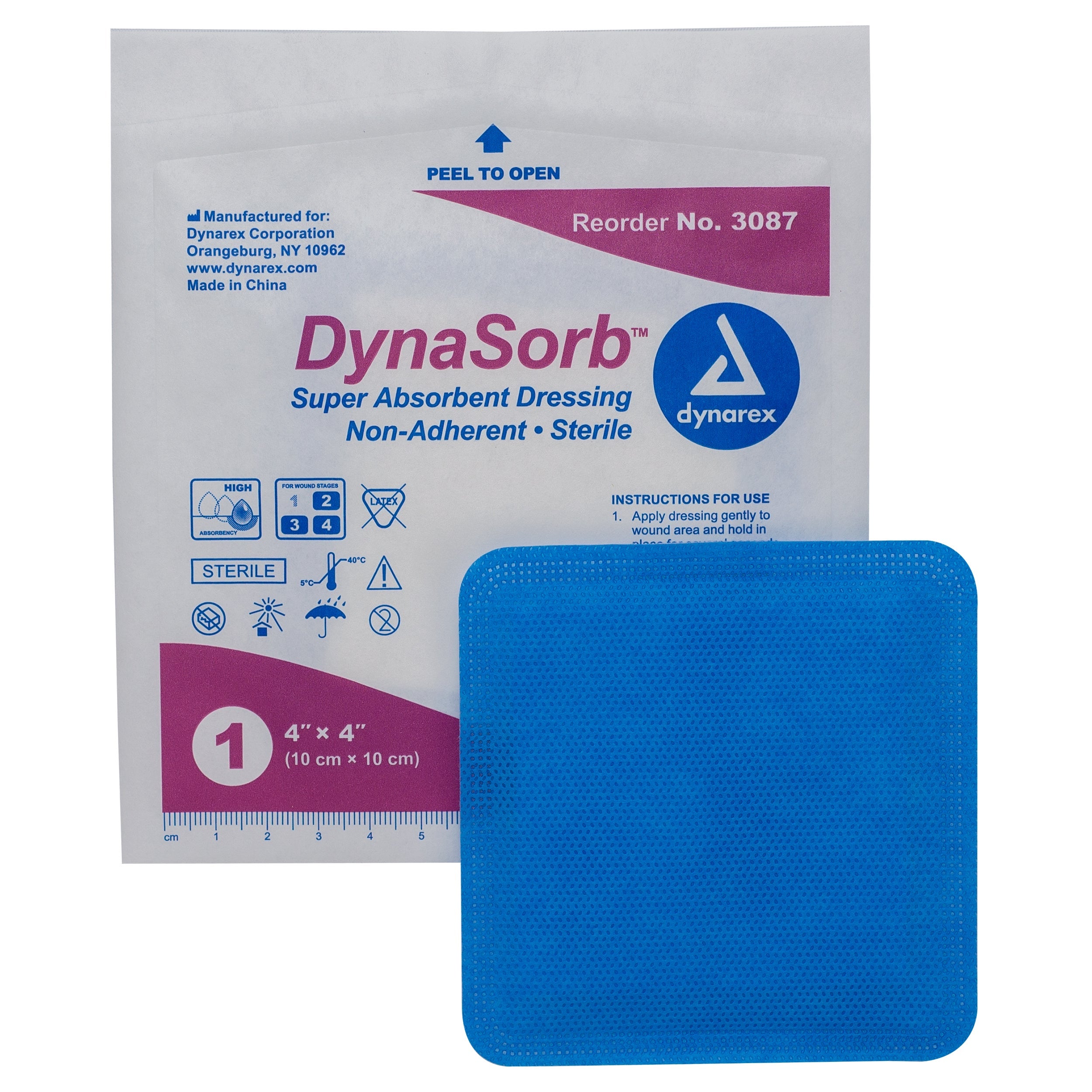 DynaSorb Super Absorbent Dressing - Non-Adhering - 4" x 4" - 12/10/cs