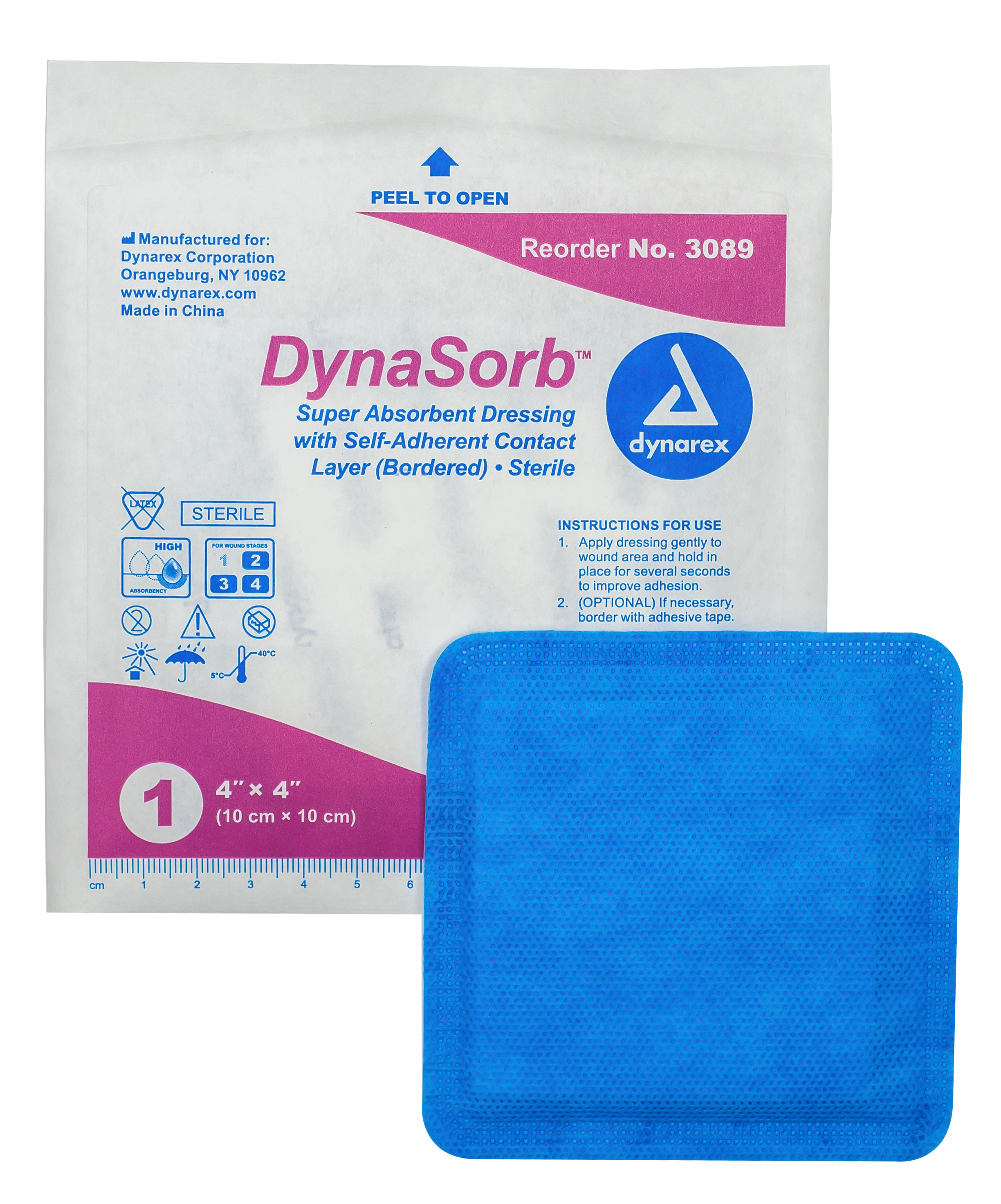 DynaSorb Super Absorbent Dressing - Self-Adhering - 4" x 4" - 12/10/cs