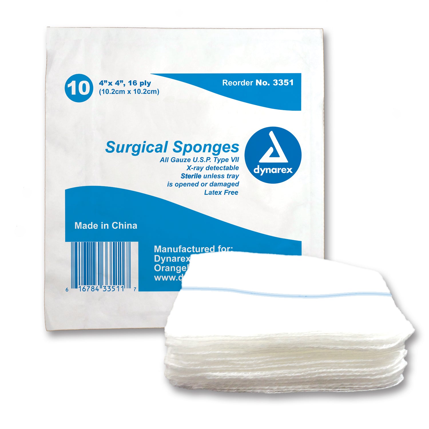 X-Ray Detectable Surgical Gauze Sponge Sterile - 4" x 4" - 128/10 (1280/cs)