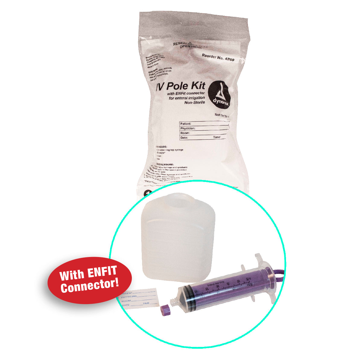 IV Pole Kit - Enteral Feeding Syringe - Non-Sterile - with enfit connector - (60cc) - 30/cs