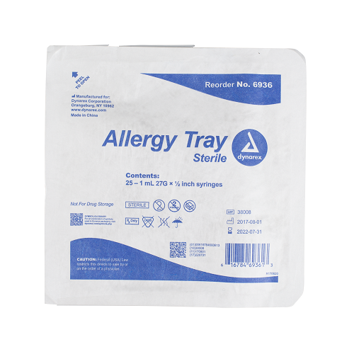 Allergy Non-Safety Syringe Tray - 1cc - 27G - 1/2" Needle - 25 syrng/tray - 40 tray/cs