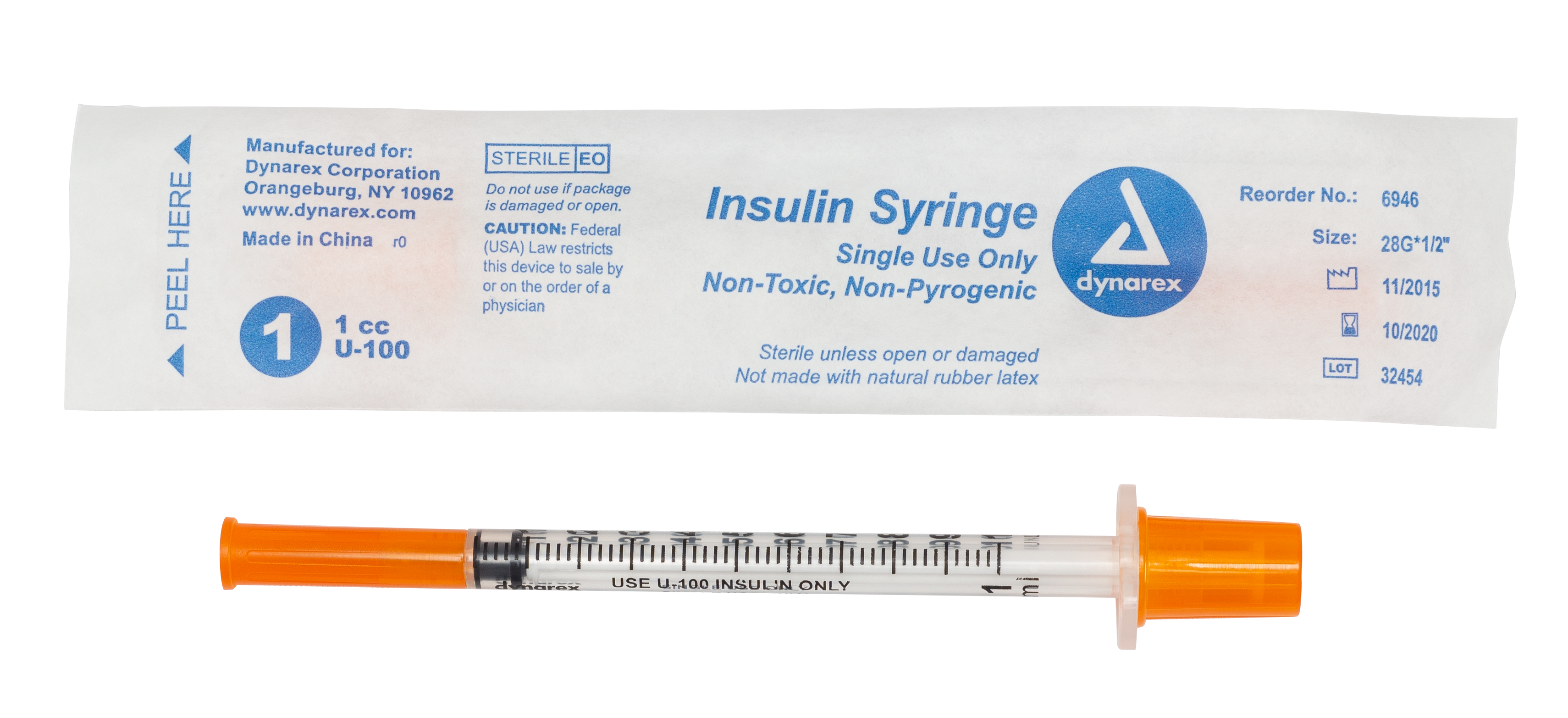 Insulin Syringe N/S - Individual Wrapped - 1cc - 28G - 1/2" Needle - 5/100/CS