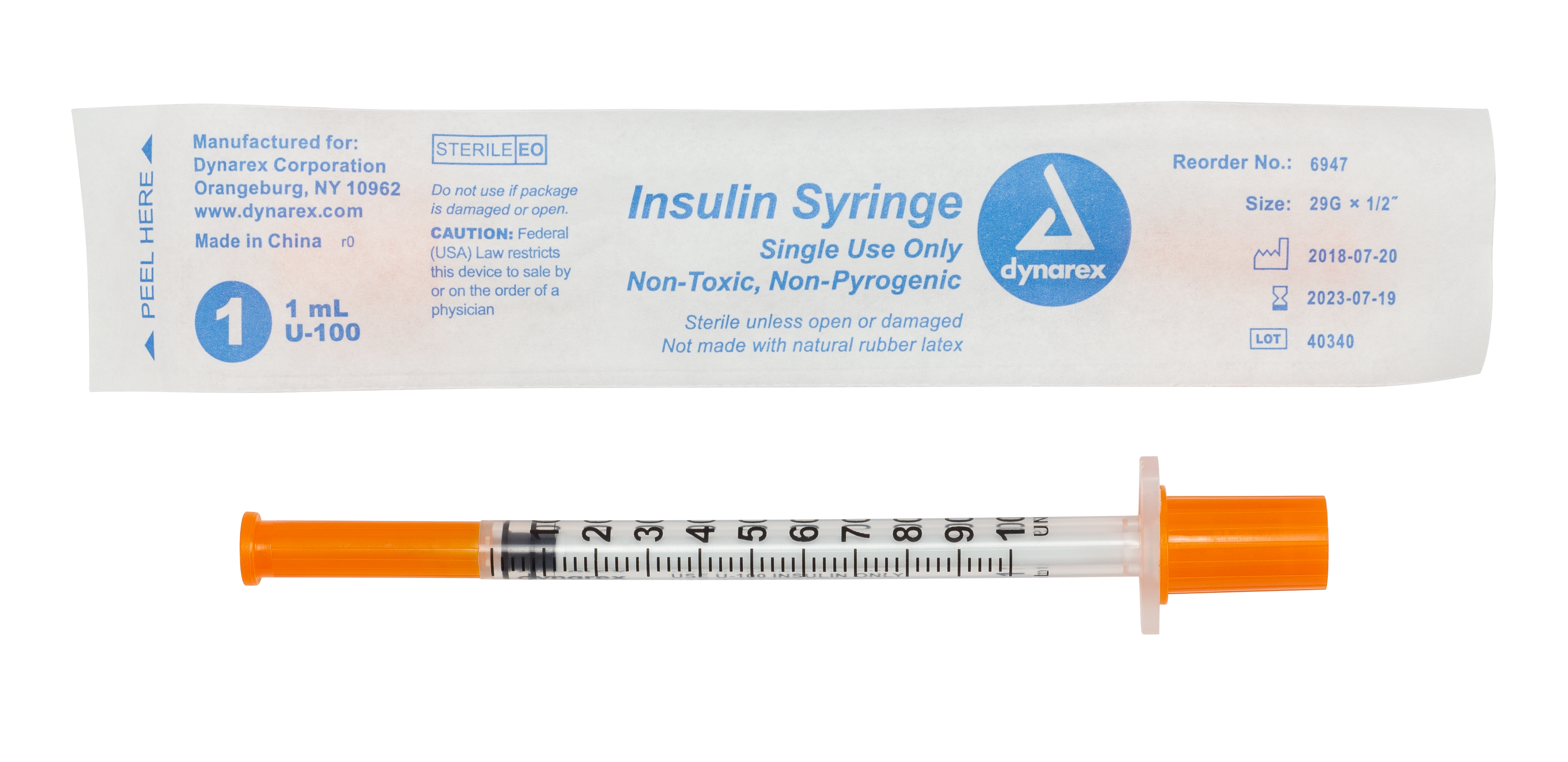 Insulin Syringe N/S - Individual Wrapped - 1cc - 29G - 1/2" Needle - 5/100/cs