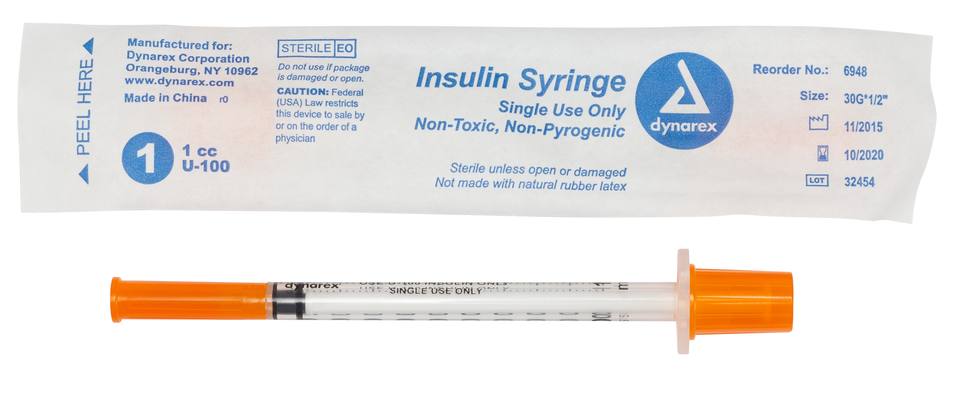 Insulin Syringe N/S - Individual Wrapped - 1cc - 30G - 1/2" Needle - 5/100/cs