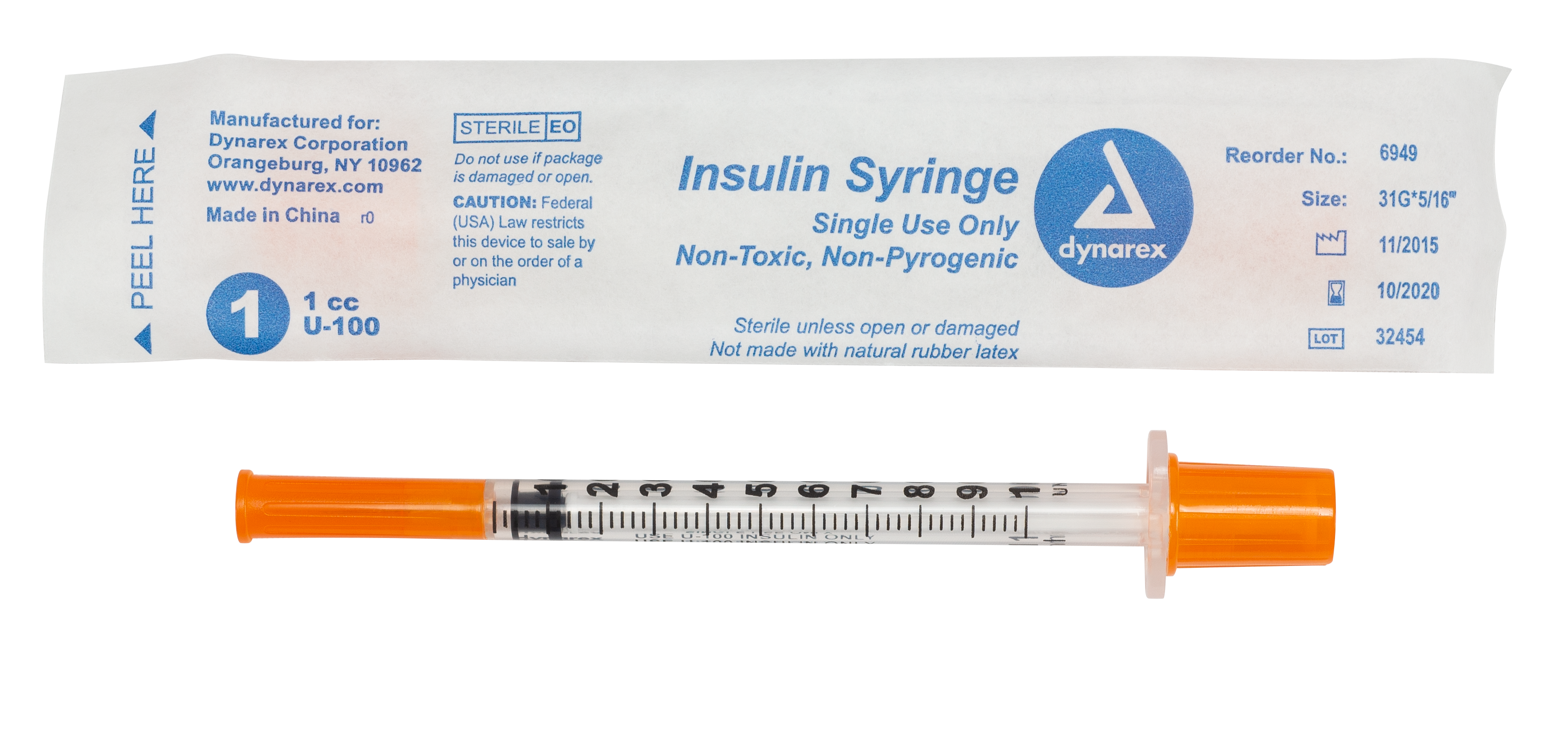 Insulin Syringe N/S - Individual Wrapped - 1cc - 31G - 5/16" Needle - 5/100/CS