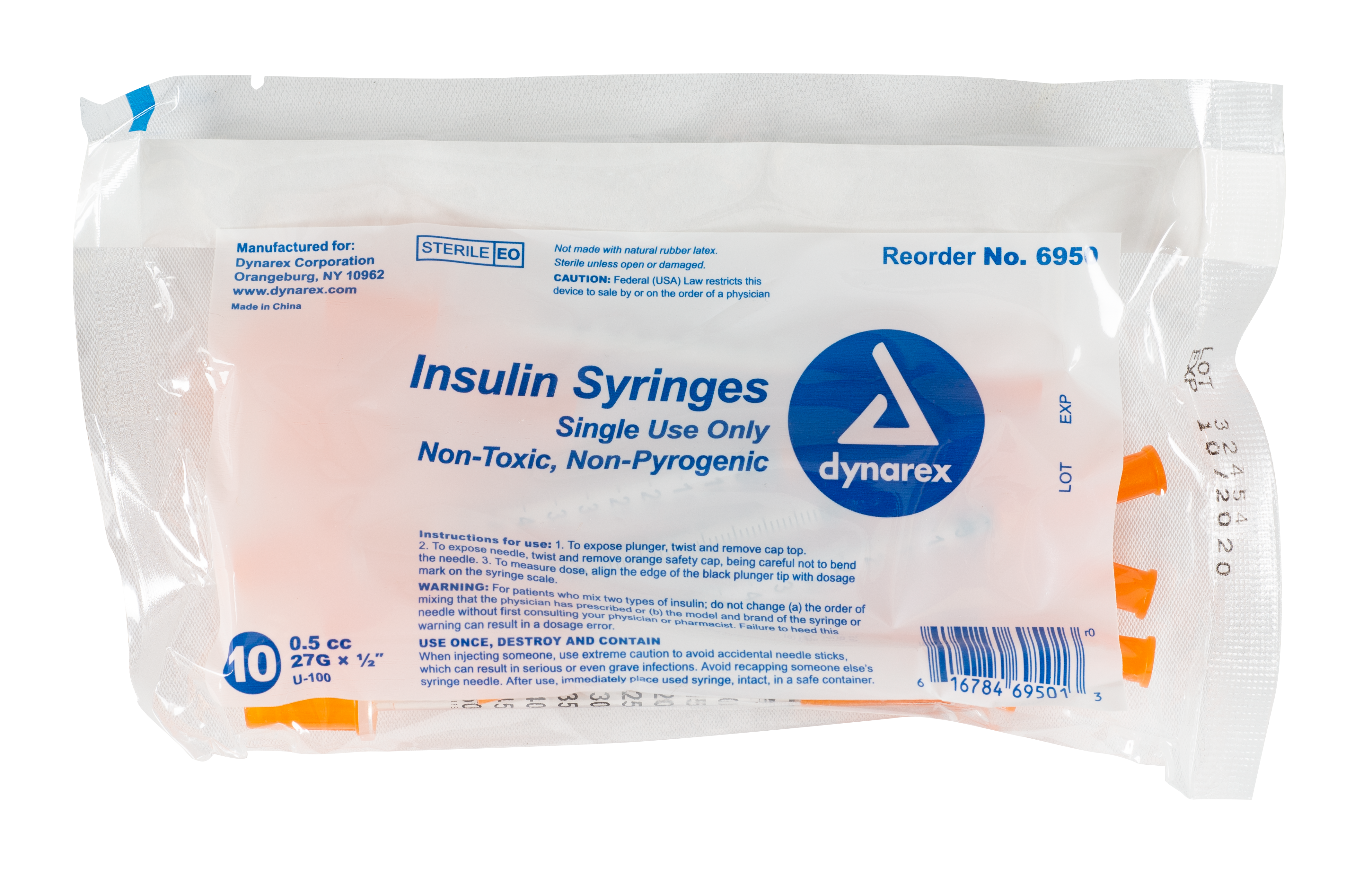 Insulin Syringe N/S - .5cc - 27G - 1/2" Needle - 5/10/10/cs