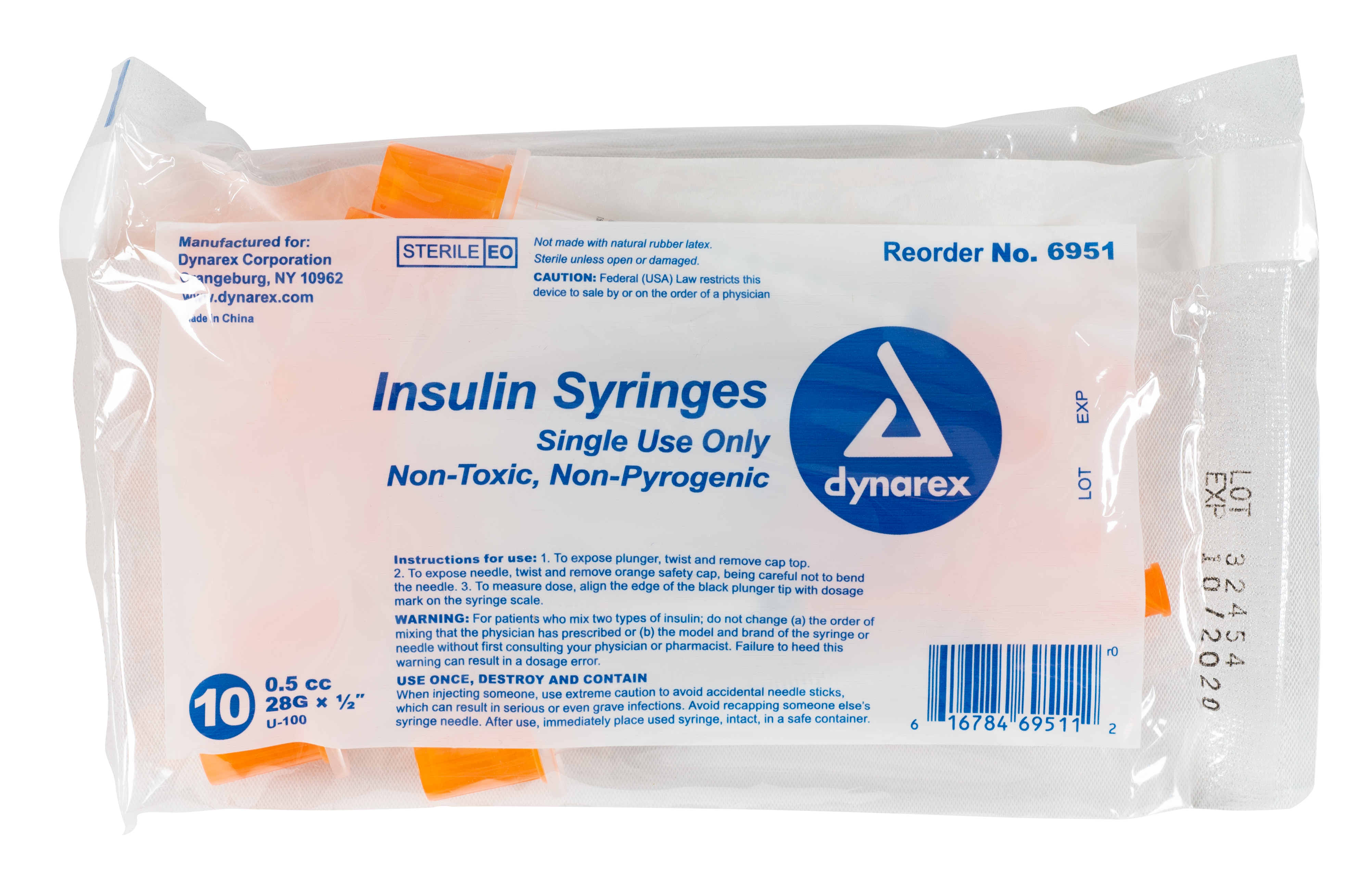 Insulin Syringe N/S - .5cc - 28G - 1/2" Needle - 5/10/10/cs