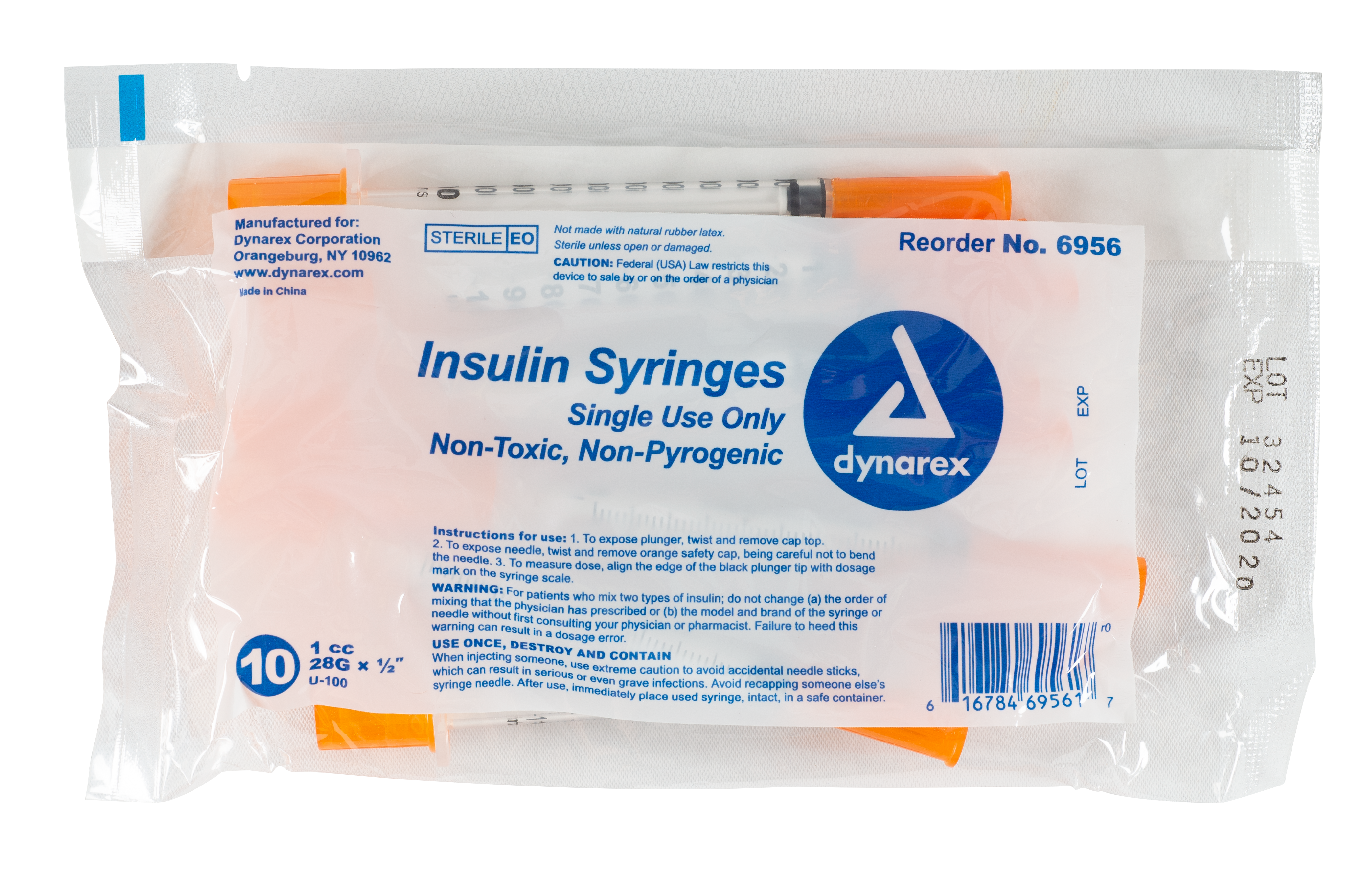 Insulin Syringe N/S - 1cc - 28G - 1/2" Needle - 5/10/10/cs