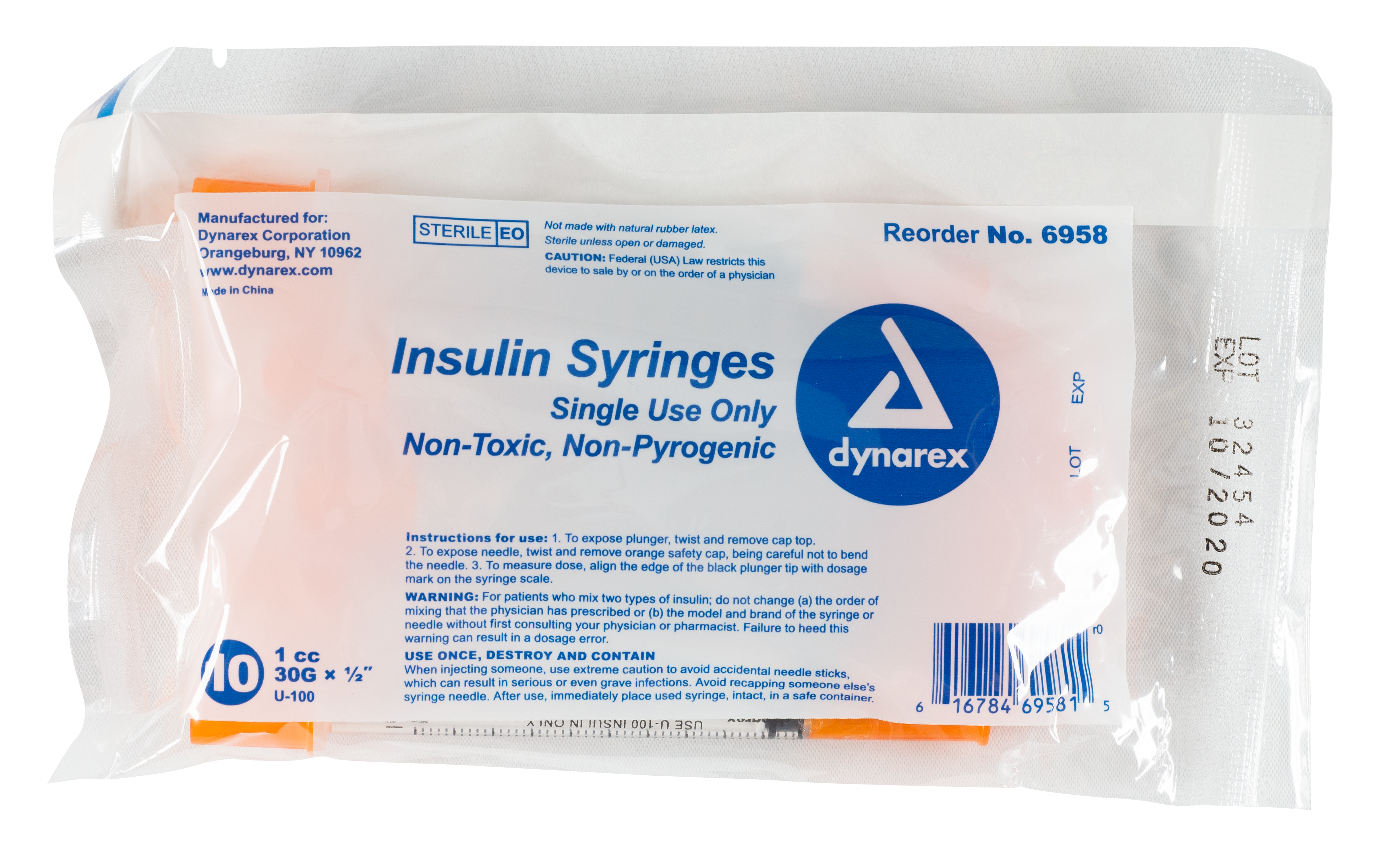 Insulin Syringe N/S - 1cc - 30G - 1/2" Needle - 5/10/10/cs