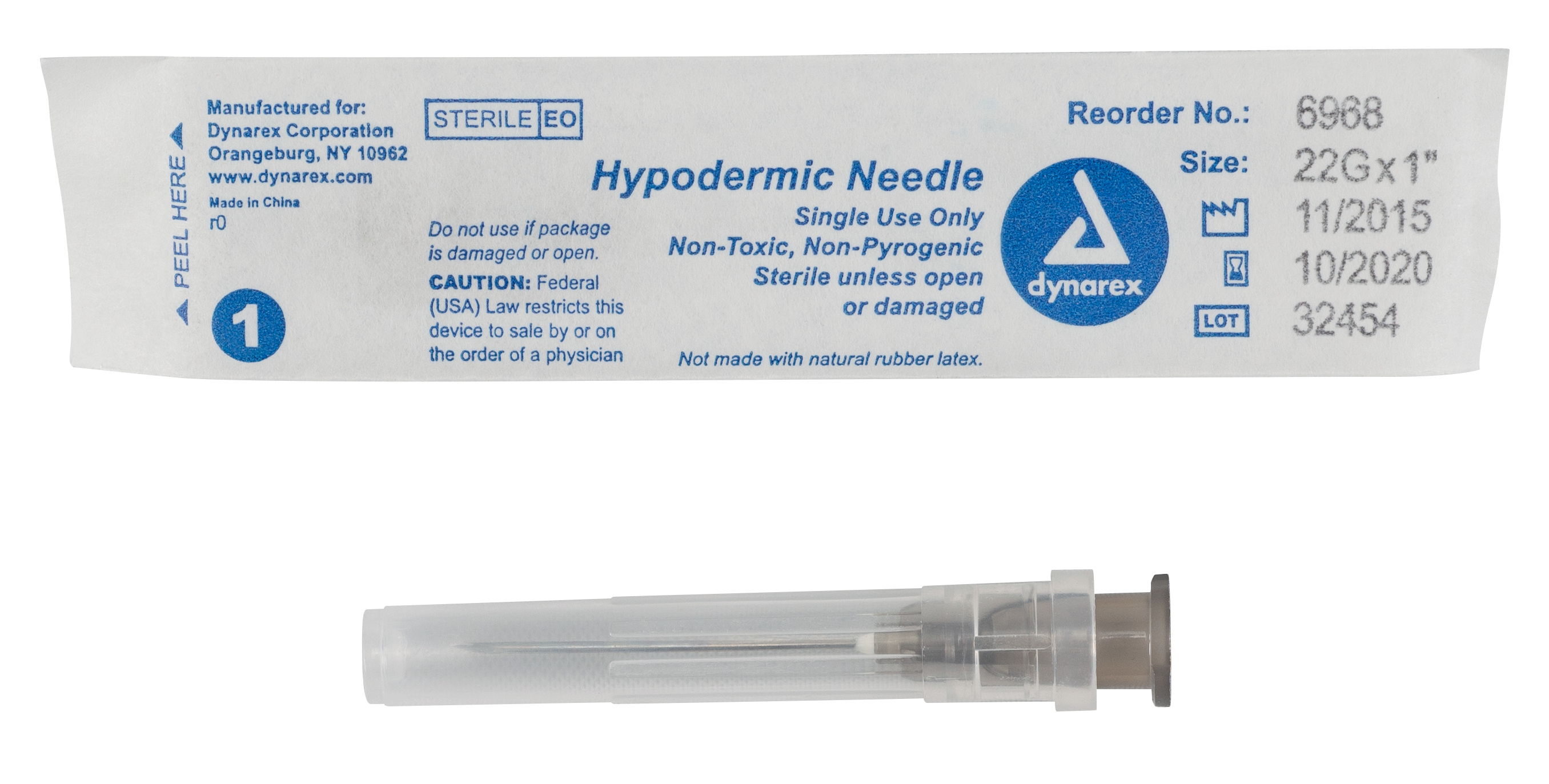 Hypodermic Needle - Non-Safety - 22G - 1" Needle - 10/100/cs