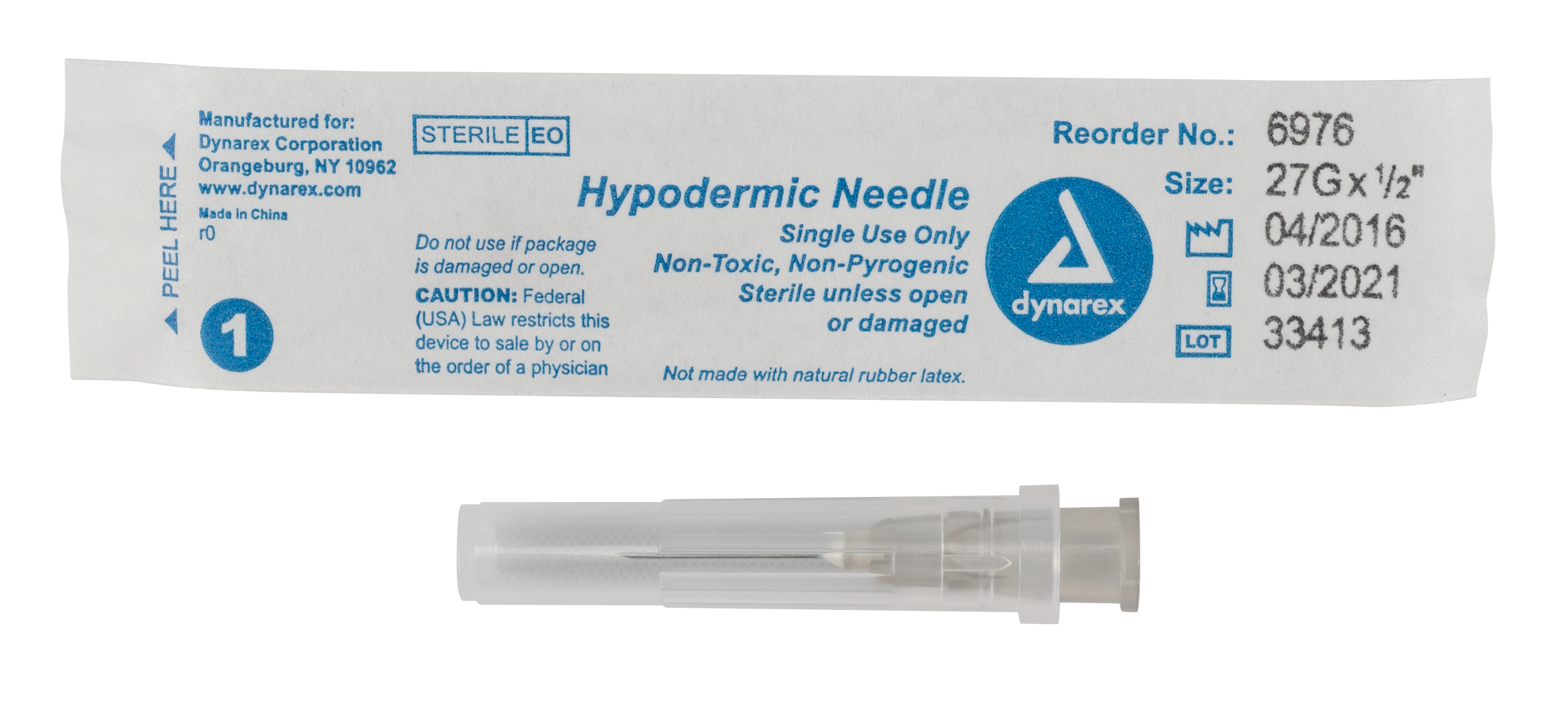 Hypodermic Needle - Non-Safety - 27G - 1/2" Needle - 10/100/cs