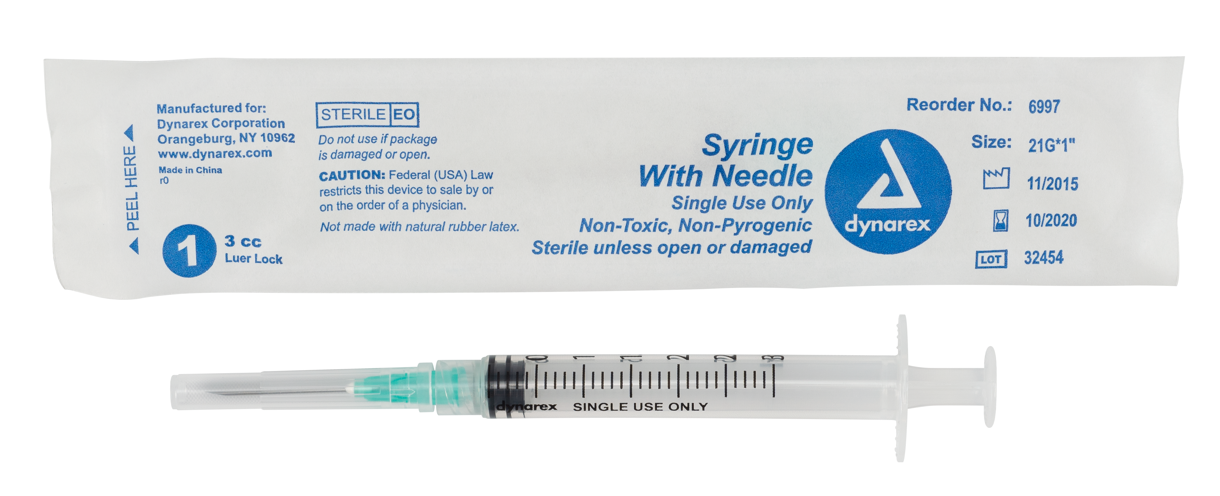 Syringe - Non-Safety with Needle - 3cc Luer Lock - 21G - 1" - 8/100/cs